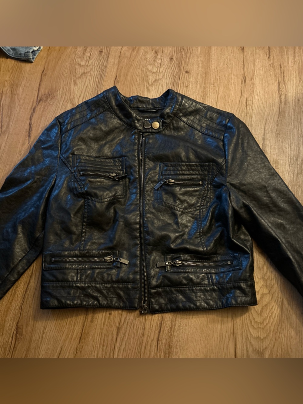 Dollhouse Moto Jacket, Faux Leather Biker Jacket, Checkerboard Lining, Size M